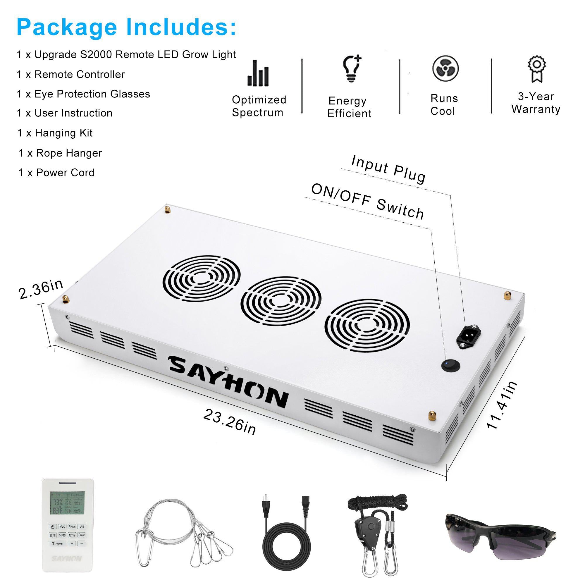 Sayhon 2000W 2.4G Remote Control Samsung Chips LED Grow Light Full Spectrum Plant Lighting for Greenhouse Indoor Plant Veg and Flower